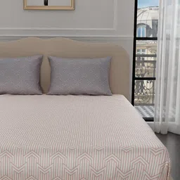 Stoa Paris Elegance Peach Grey Geometric 300 TC King Bedsheet with 2 Pillow Covers-24