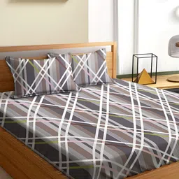 Aura Grey & White Geometric 180 TC Queen Bedsheet With 2 Pillow Covers-image-80