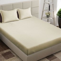 Arrabi Brown & Yellow Geometric 300 TC King Bedsheet with 2 Pillow Covers-image-97