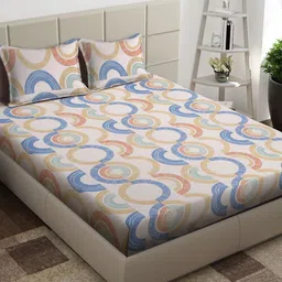 Arrabi Peach-Coloured Geometric Printed 300 TC Double King Bedsheet With 2 Pillow Covers-24