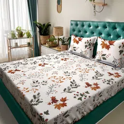 Arrabi Beige & Brown Floral 300 TC King Bedsheet with 2 Pillow Covers-33