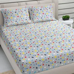 FABINALIV Grey Cartoon Characters Printed Woollen 300 TC King Bedsheet Set-2.50 m x 2.25 m-20