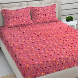 FABINALIV Pink & White Cartoon Characters 300 TC King Bedsheet with 2 Pillow Covers-46
