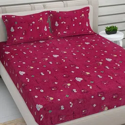 FABINALIV Pink Cartoon Characters Printed Woollen 300 TC King Bedsheet Set-2.50 m x 2.25 m-4