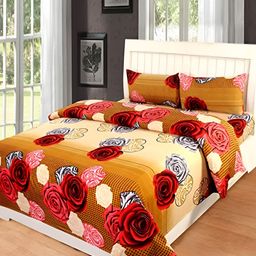 Supreme Home Collective Gold-Toned 144 TC Queen Bedsheet with 2 Pillow Covers-image-39