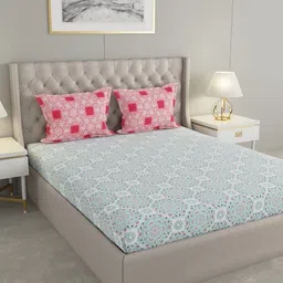 Raymond Home Pink & Pink Ethnic Motifs Cotton144 TC Queen Bedsheet with 2 Pillow Covers-24