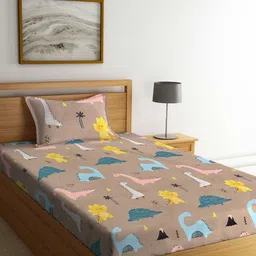 KLOTTHE Set of 2 Brown & Tan Geometric 210 TC Single Bedsheets with 2 Pillow Covers image 3