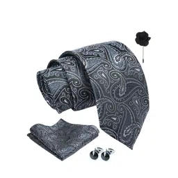 AXLON Men Printed Tie Set With Pocket Square, Cufflink & Flower Pin image 2