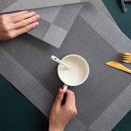 Dakshya Industries Silver Colored & Grey 4 PiecesTextured Table Placemats image 4