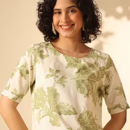 Anouk Floral Printed Round Neck Short Sleeve Crop Top-18