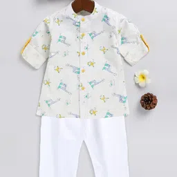 VASTRAMAY Boys Printed Band Collar Roll Up Sleeves Regular Kurta with Pyjama image 5