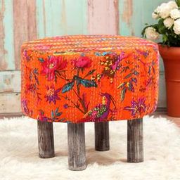 ikiriya Collio Solid Wood Ottoman Pouffee in Stripe Multi Colour Jackard fabric-picture-12