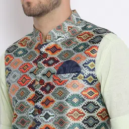 Hangup Men Kurta with Trousers & Printed Nehru Jacket image 3