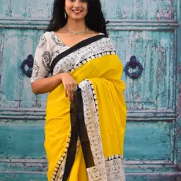 clothonus Geometric Block Printed Mulmul Cotton Saree image 2