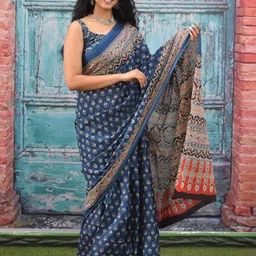 clothonus Ajrak Block Pure Cotton Block Print Saree image 3