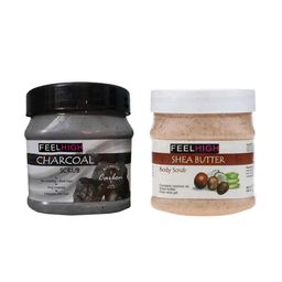 FEELHIGH Set Of 2 Charcoal Scrub & Shea Butter Scrub Face & Body Exfoliators 500 ml Each-48