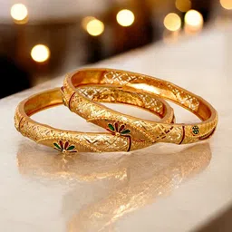 LUCKY JEWELLERY Set Of 2 18K One Gram Gold-Plated Bangles image 4