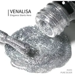 VENALISA Coat Color UV & LED Soak-Off Gel Nail Polish 12 ml - Pure Silver Glitter 1201 image 2