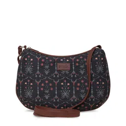 ZOUK Black Ethnic Motifs Printed Half Moon Hobo Bag image 2
