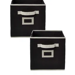 Kuber Industries Set Of 2 Black Solid Non Woven Large Foldable Storage Boxe-32