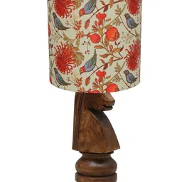 Homesake Red & Brown Rustic Wood Base Fabric Shade Traditional Table Lamp image 2