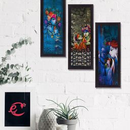eCraftIndia Teal Blue 3 Pieces Lord Krishna & Lordess Radha UV Wall Arts-image-31
