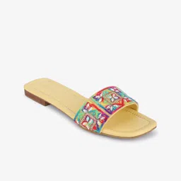 Anouk Yellow & Red Embroidered Ethnic Open Toe Flats image 4