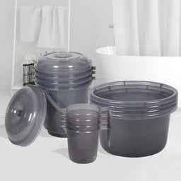 Kuber Industries Grey 12 Piece Tub with Bucket & Mug-image-5