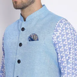 Hangup Men Mandarin Collar Printed Kurta with Pyjamas & Nehru Jacket image 2