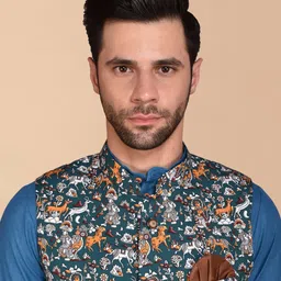 PRINTCULTR Regular Pure Cotton Kurta with Trousers & Nehru jacket image 5