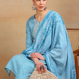 KALINI Bandhani Printed Regular Mirror Work Kurta With Trousers & Dupatta-31