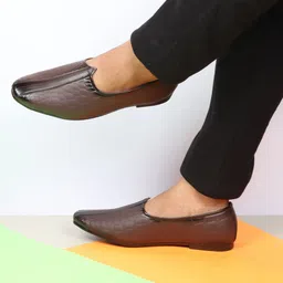 FAUSTO Men Textured Round Toe Memory Foam Lightweight Mojaris image 2