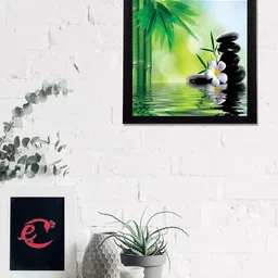 eCraftIndia Green & Black Water Lily Flower Satin Matt Texture UV Wall Art-image-91