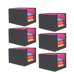 prettykrafts Set Of 6 Black & Pink Solid Foldable Shirt Stacker Wardrobe Organizers-16