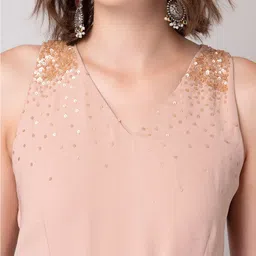 FabAlley X Siddarth Peach-Coloured Sequinned Embellished Basic Jumpsuit image 2