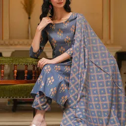 Arayna Ethnic Motifs Printed Regular Kurta With Trousers & Dupatta image 4