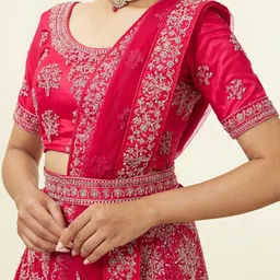 MOHEY Embroidered Zari Net Semi-Stitched Lehenga & Unstitched Blouse With Dupatta & Belt image 5
