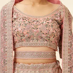 MOHEY Embroidered Net Sequinned Semi-Stitched Lehenga & Unstitched Blouse With Dupatta image 3
