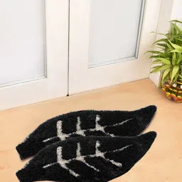 FABINALIV Black 2-Pieces Anti-Skid Floral Door Mats-7