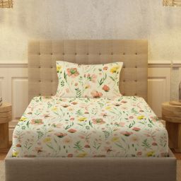 Urban Space Meadows Buttercream Cotton Bedsheet with 1 Pillow Cover-picture-45