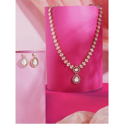 Zaveri Pearls Gold Tone Stones Austrian Diamonds Necklace and Earring (Set of 2)-picture-47