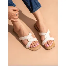 Indifeet White Stylish Open Toe Jute Flats with Braided Design-picture-29