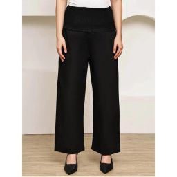 Secret Wish Black Solid Poplin Maternity Pant-picture-5
