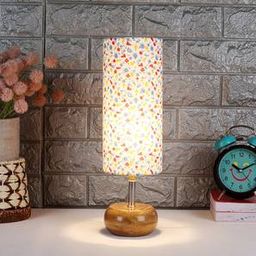 devansh Sylvia Multicolor Fabric Shade Table Lamp with Natural Wooden Base-picture-42