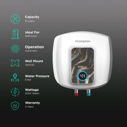 Crompton Solarium Qube IoT 15 Litre 5 Star Vertical Smart Geyser with Alexa & Google Assistant Compatibility (White) image 2