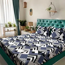 KLOTTHE Blue Printed 300 TC Double King Bedsheet With 2 Pillow Covers - 2.50x 2.25 m-image-7