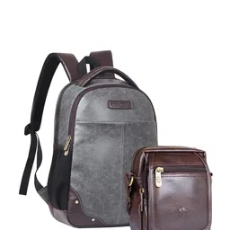 THE CLOWNFISH Unisex Grey Leather Backpack Bag With Brown Messenger Bag-2