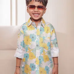 Stuffie Land Boys Classic Fit Floral Printed Spread Collar Cotton Casual Shirt-94