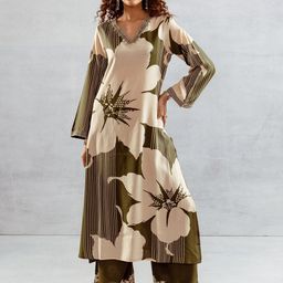 DIVASTRI Floral Printed Beads And Stones V-Neck Straight Kurta with Palazzos-image-22