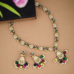 ATIBELLE Gold Plated Beaded Floral Shaped Necklace and Earrings-image-5